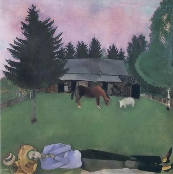  reclinado Lienzo - El poeta reclinado contemporáneo Marc Chagall